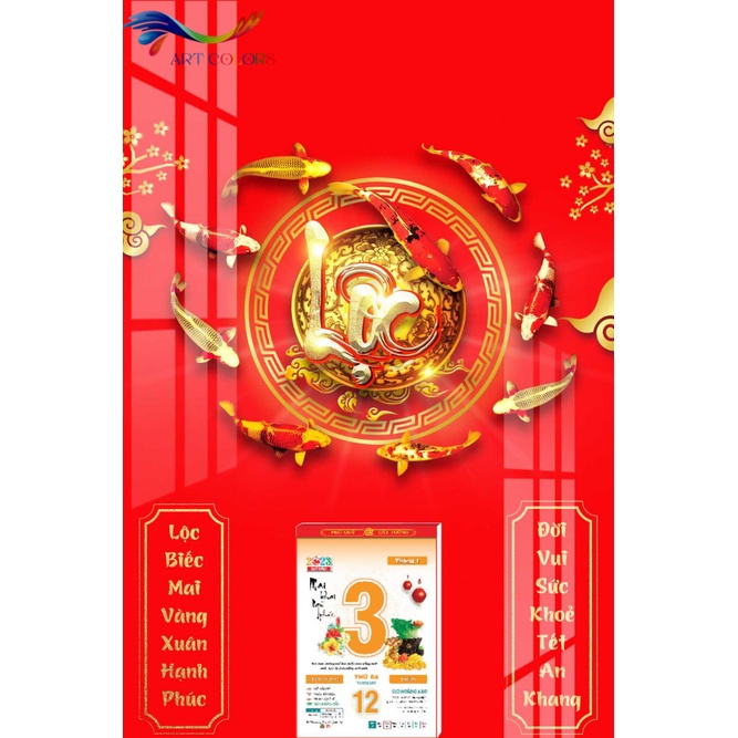 Lịch Gỗ Treo Tường- Lịch Tết Tráng Gương 2024 Chữ Lộc Thư Pháp  TẶNG BLOC ĐẠI