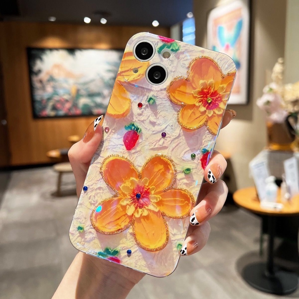 Ốp Điện Thoại Tranh Sơn Dầu Hình Cô Gái Và Hoa Cho iPhone 11 11ProMax 13 13 Pro Max 12 12Pro Max X XS XR