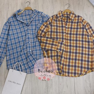 [Ảnh thật] Áo sơ mi oversize sọc caro 2 màu ulzzang