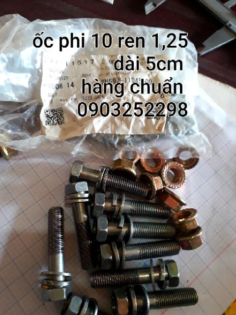 Com bo 5 bộ bu lông (ốc ) phi 10 dài 5m ren 1,25 hàng chất lượng