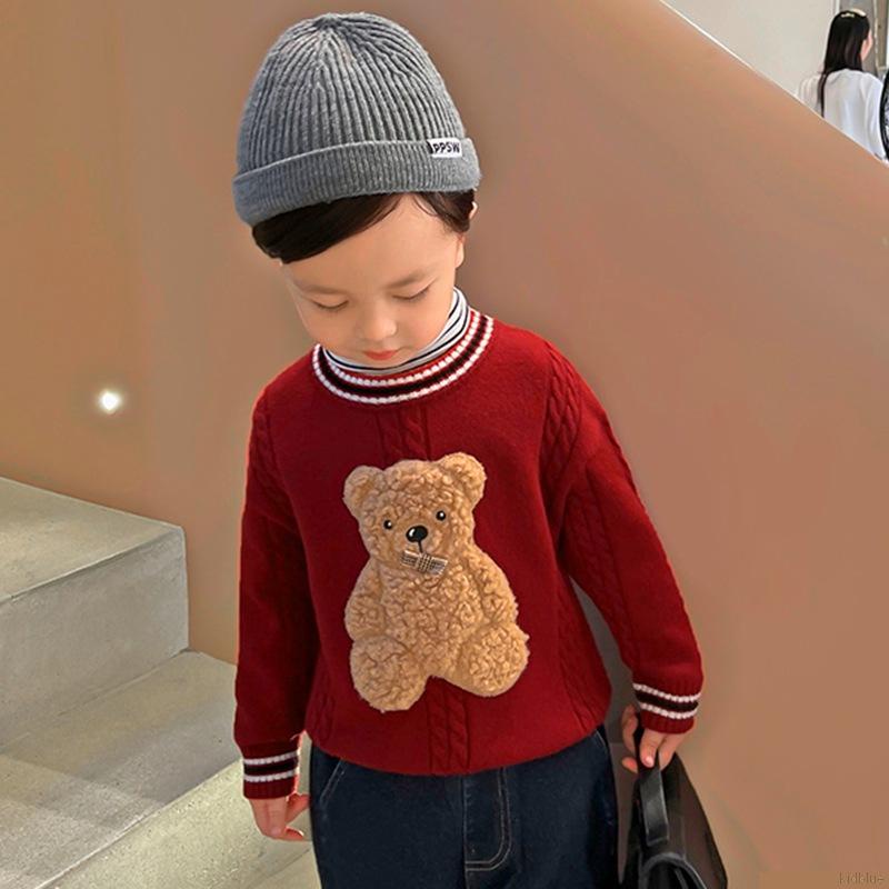 Áo sweater dệt kim hoạ tiết gấu hoạt hình phong cách hàn quốc cho bé