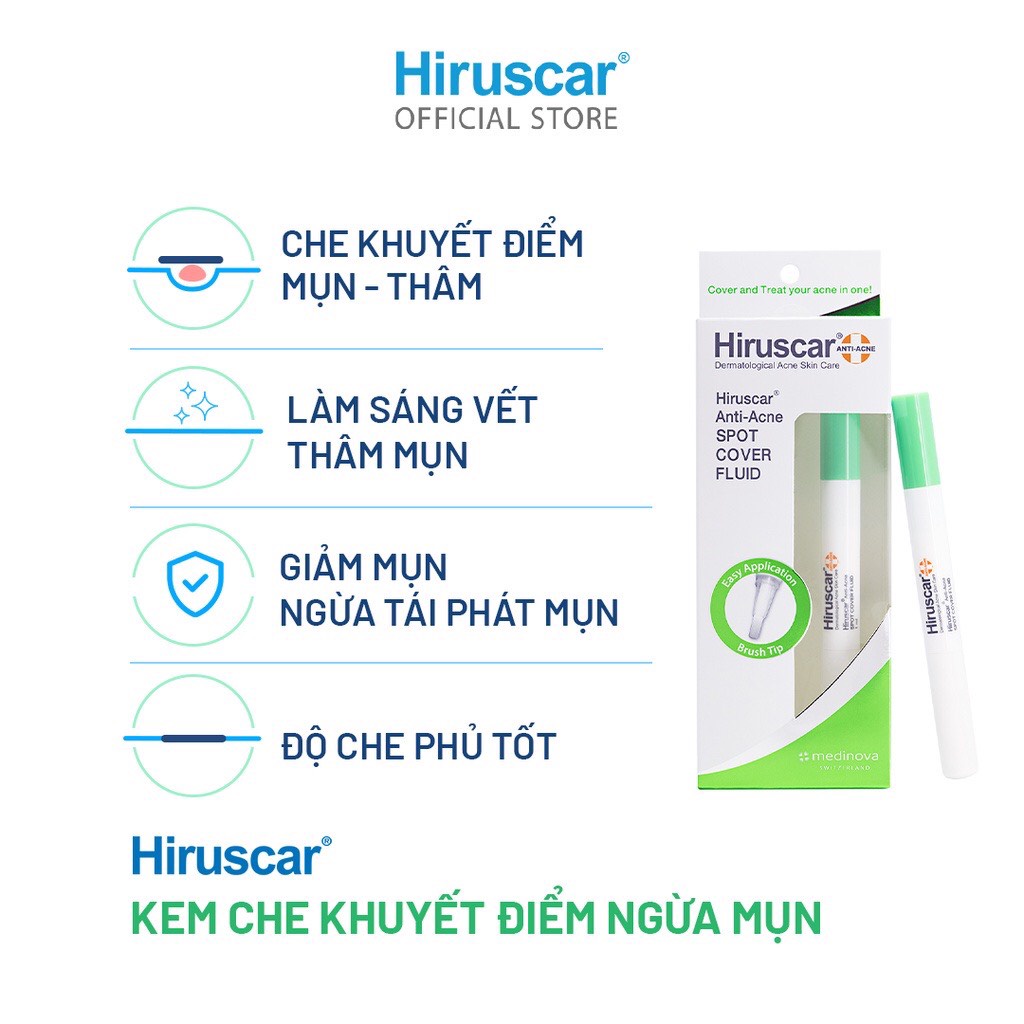 Kem che khuyết điểm và ngăn ngừa mụn Hiruscar Anti Acne Spot Cover Fluid 1ML