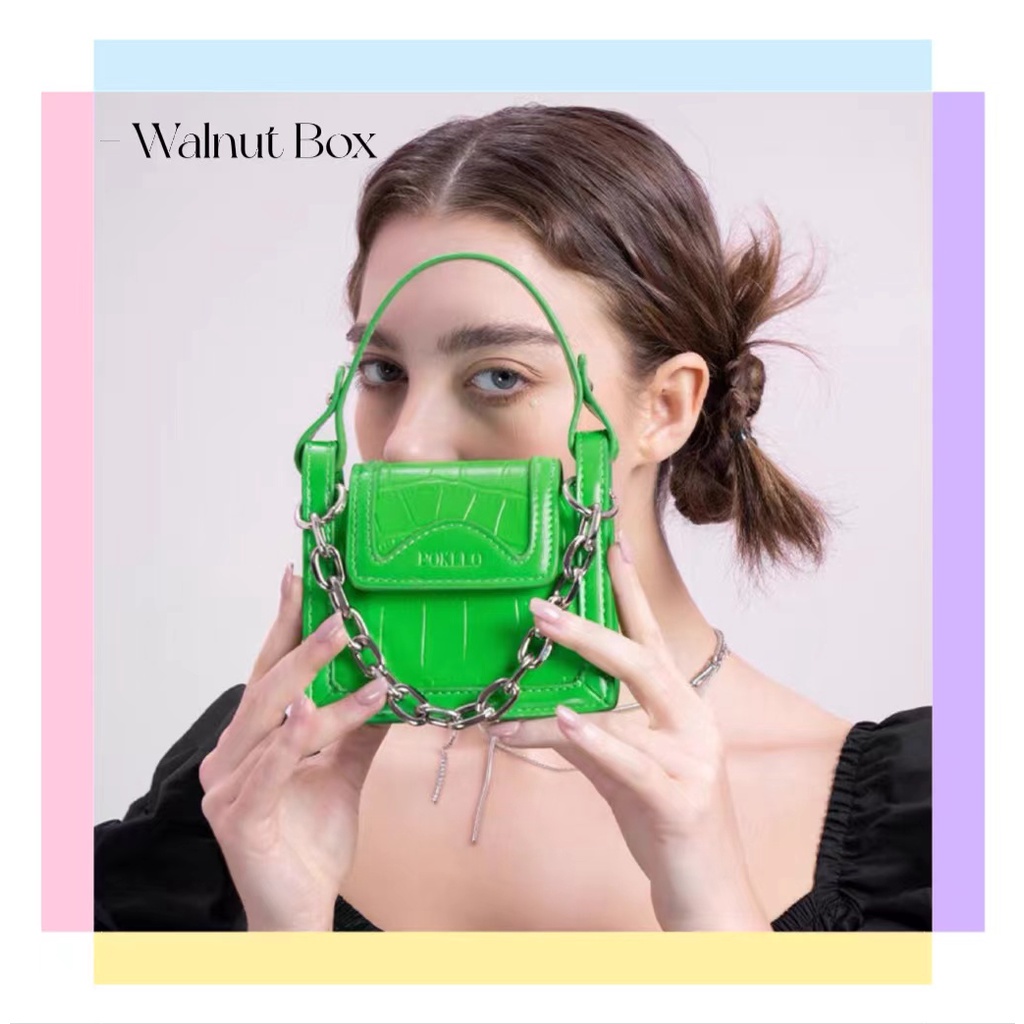 Túi Xách Đeo Vai Hình Vuông Cỡ Nhỏ Vân Da Cá Sấu Phối Dây Xích Thời Trang 2022 Cho Bạn Gái