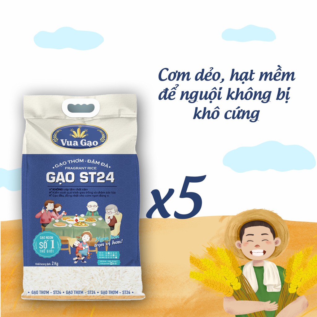 Combo 5 Túi Gạo ST24 – Chính Hãng Vua Gạo – Túi 2kg