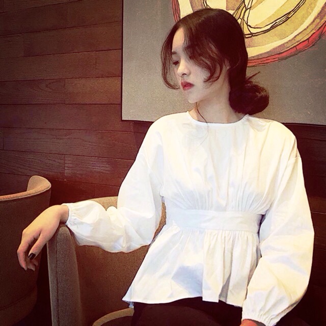 [Order]Áo sơ mi trắng cổ tròn hở lưng