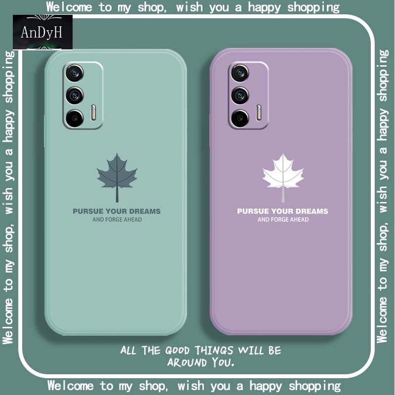 Ốp điện thoại silicon nhám họa tiết lá phong đơn giản có dây đeo cho Oppo Realme Xt Gt X2 Q3 Pro Q3I V13 V15 Realme 8 5g