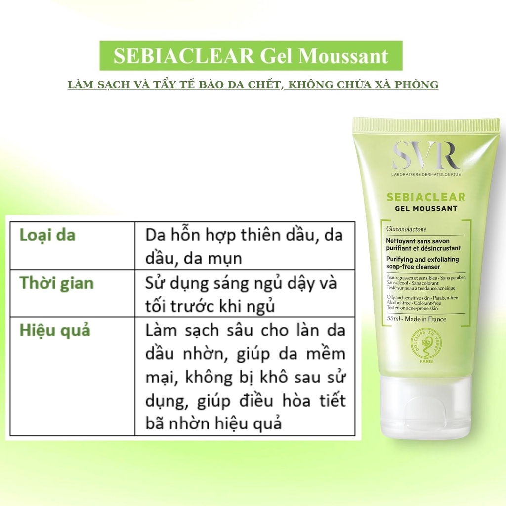 Sữa Rửa Mặt SVR Gel Moussant Cho Da Dầu Mụn [Chính hãng đủ tem Việt]