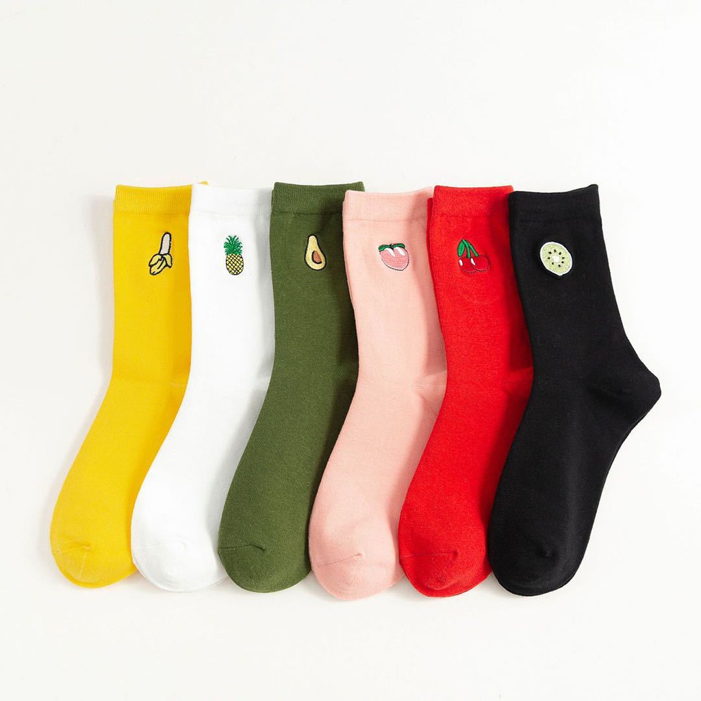 Tất nữ nam cổ cao cute trái cây, vớ nam nữ cao cổ dài phong cách Vintage hàn quốc giống trắng nike chống hôi chân TD08