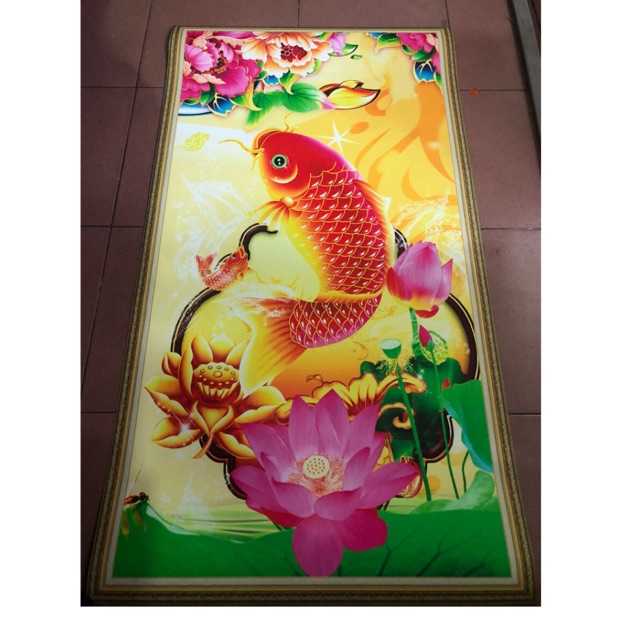 Tranh dán tường 3D cá chép hoa sen SU4 KT 50 x 100 cm KS