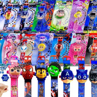 [20 MẪU] Đồng Hồ Chiếu Hình Siêu Nhân, Người Nhện, Người Sắt, Đội Trưởng Mỹ, Công Chúa, Búp Bê chiếu 20-24 hình