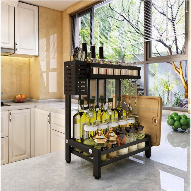 Kệ Đựng Gia Vị, Dao Thớt 2 Tầng Thép Không Gỉ