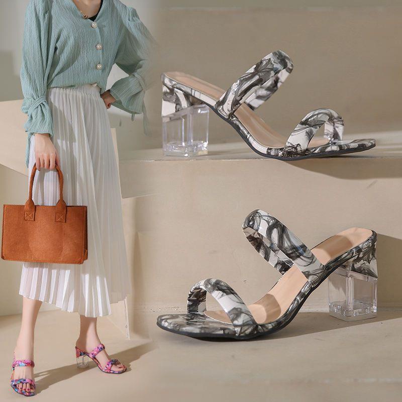 Dép Sandal Cao Gót Hở Ngón Đế Pha Lê Dày Thời Trang Mùa Hè Hàng Mới