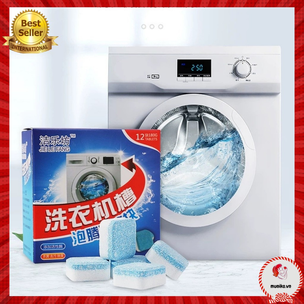 Viên tẩy vệ sinh lồng máy giặt diệt khuẩn tảy chất cặn máy giặt hiệu quả - Hộp 12 viên