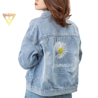 Áo khoác jean nữ TH Store bò thêu hình hoa cúc cá tính phong cách ulzzang chống nắng