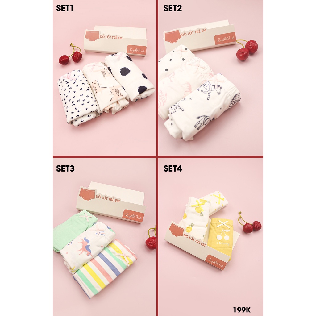 Quần Chip Bé Gái Set 3 Chiếc LUPERI LUQLG191 Chất Liệu Cotton mềm mại kháng khuẩn