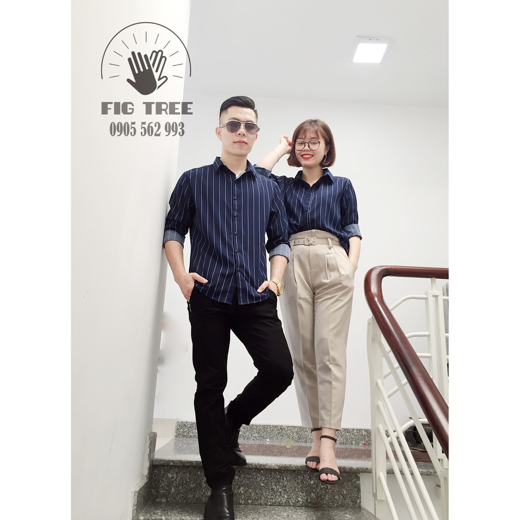 Áo sơ mi cặp xanh sọc 145A cao cấp fig tree ( kèm video cận cảnh sản phẩm)