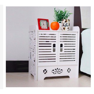 Tủ gỗ đầu giường chữ nhật cắt CNC nan thoáng 2 cánh