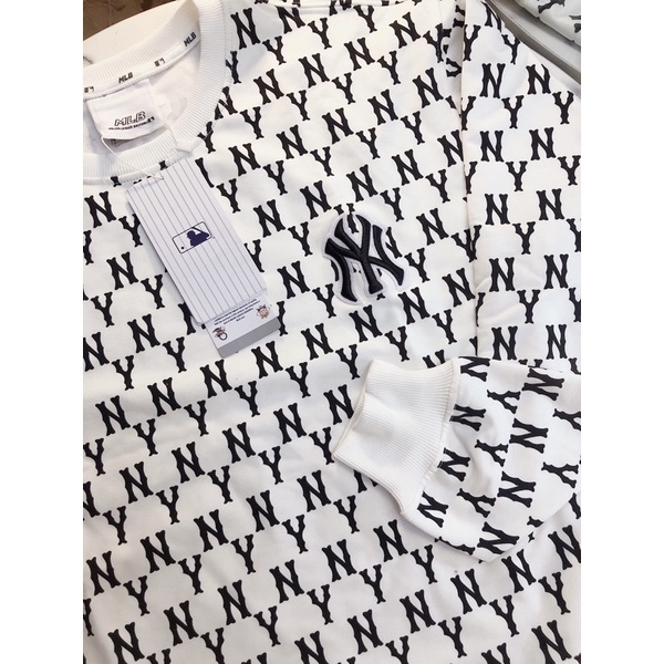 Áo thun nỉ sweater monogram NY MLB tay dài thun da cá | BigBuy360 - bigbuy360.vn