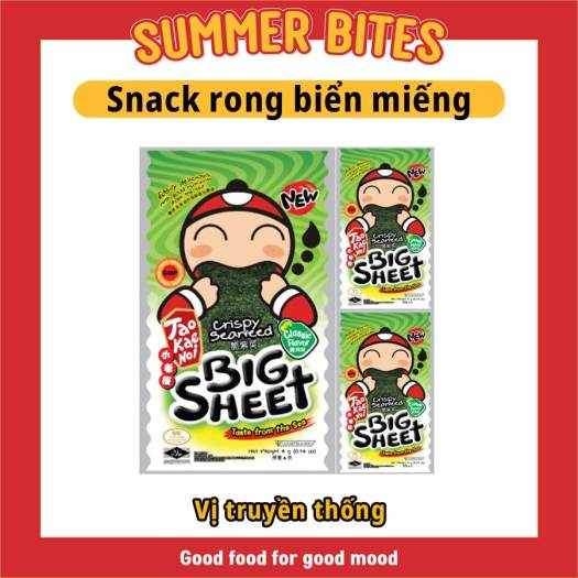 Hộp 12 Gói Snack Rong biển BIG SHEET Vị Truyền Thống -Gói 3.2g