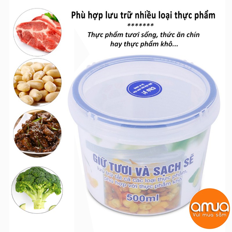 Hộp nhựa đựng thức ăn trong suốt, chia thức ăn bảo quản thực phẩm tủ lạnh tròn 500ml, 750ml, 1000ml Song Long