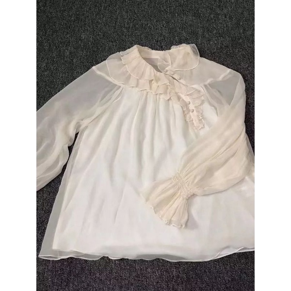 Có ảnh thật-Áo sơ mi voan tay bèo Bạch Lộc kiểu dáng blouse sang trọng