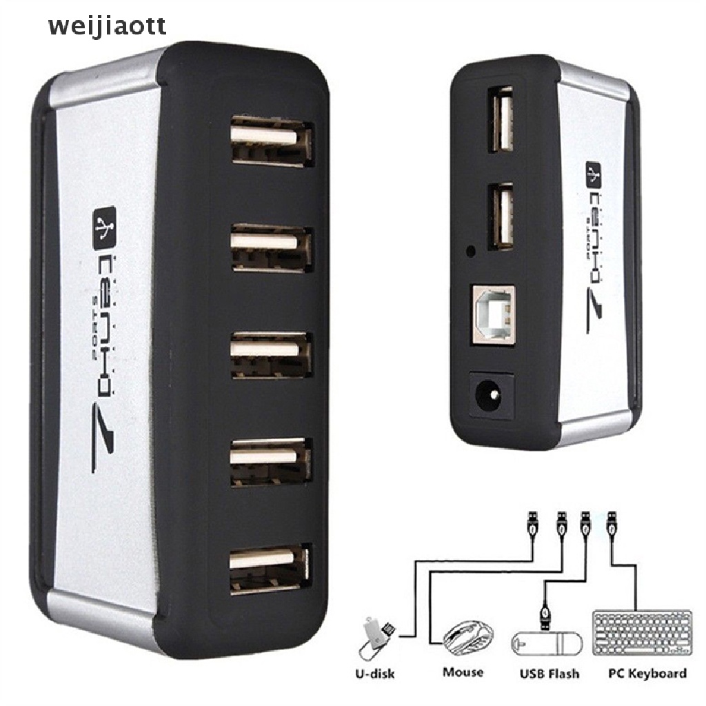 weijiaott USB 7-Port HUB Powered With AC Adapter Cable High-Speed EU/US Plug For PC Laptop WT