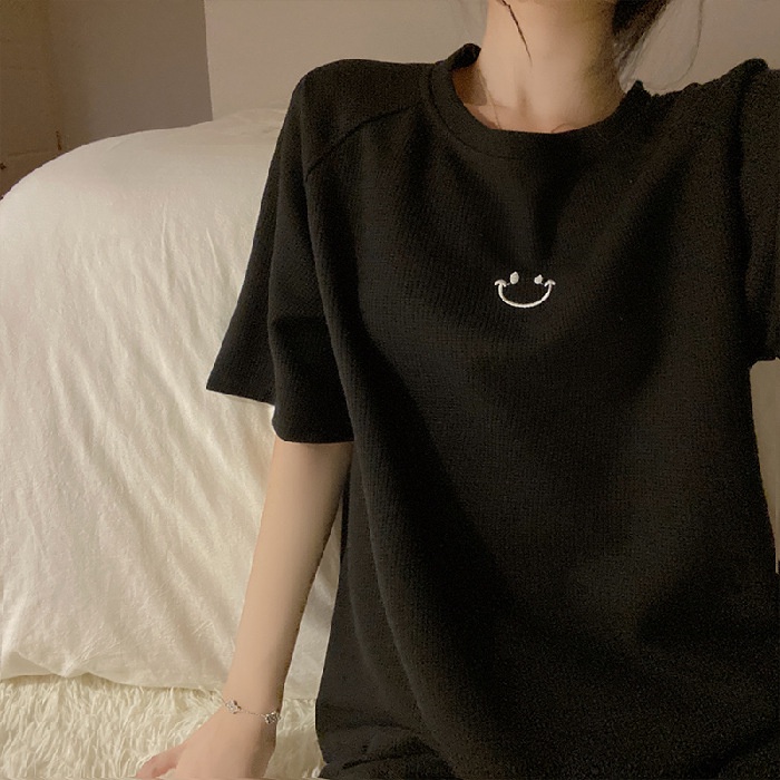 Set Raglan Tổ Ong Thêu Mặt Cười PEONYB Nữ  🌸 Bộ đồ quần short kèm áo thun form rộng tay lỡ hàn quốc Ulzzang 🌸