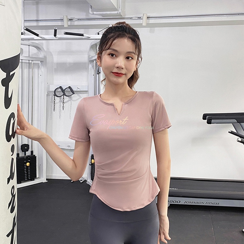 Áo tập gym yoga chạy bộ thể thao nữ vải Dệt Kim ôm body, cộc tay, tay đùi thấm hút mồ hôi EvaSport