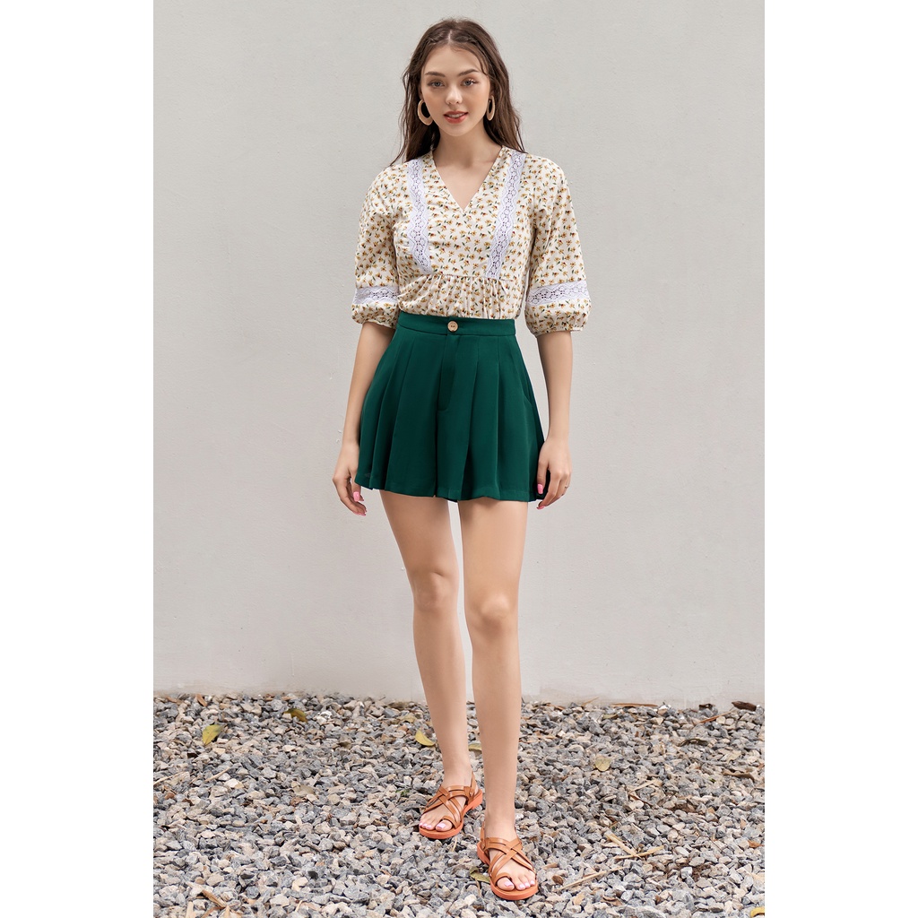 Quần short xoè giả váy đũi xốp rêu 1SO1015 ADORE DRESS