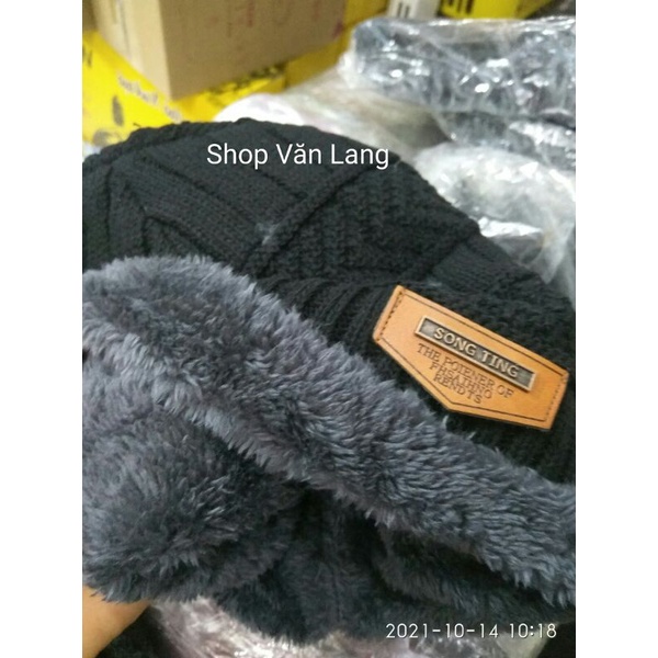 Set mũ len kèm khăn cổ lót lông cao cấp