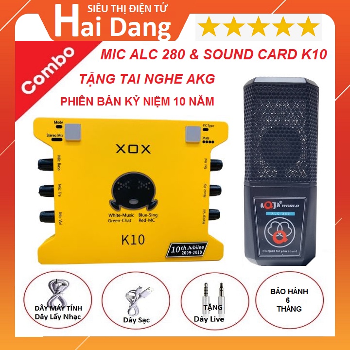 Combo Sound Card K10, Chính Hãng XOX Micro ALC-280 Chính Hãng AQTA ,Tặng Tai Nghe AKG-S10 - Bảo Hành 6 Tháng