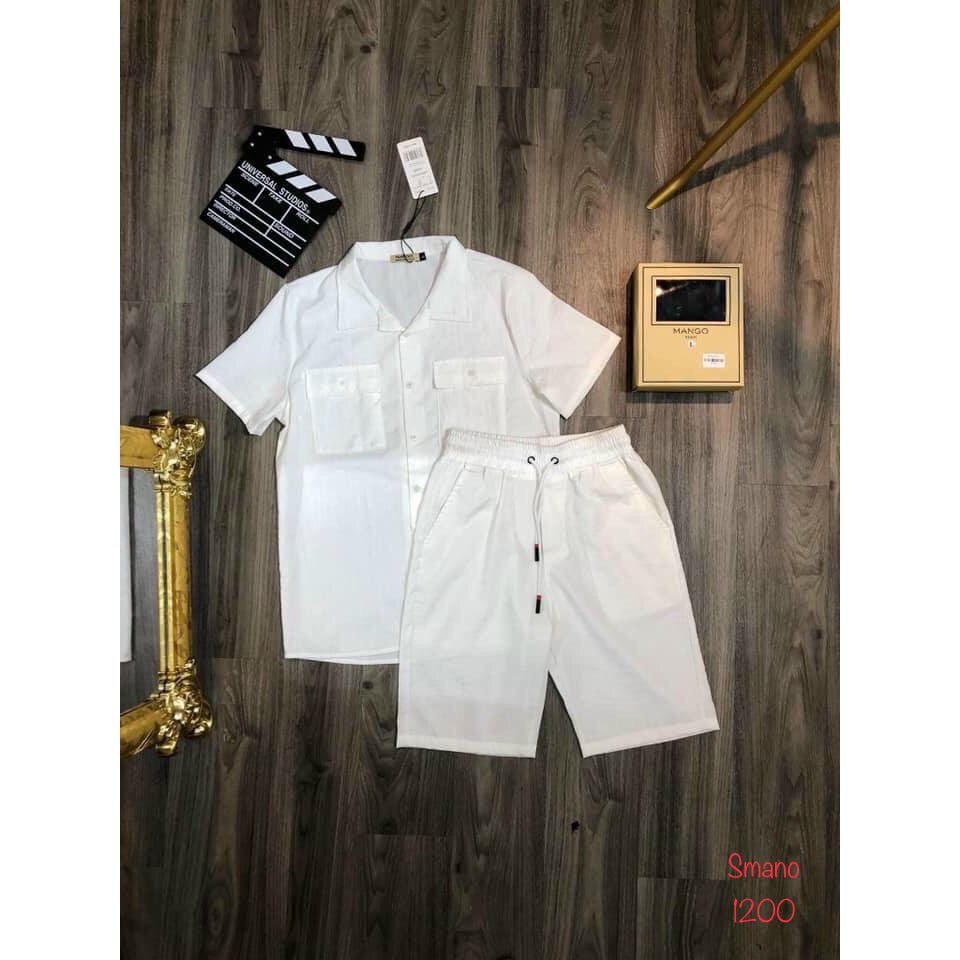 Bộ hè nam, bộ đũi mango cổ bẻ. | BigBuy360 - bigbuy360.vn