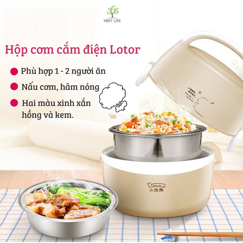 Hộp cơm cắm điện Hộp cơm hâm nóng 2 tầng Lotor hâm nóng nhanh, xinh xắn tiện dụng