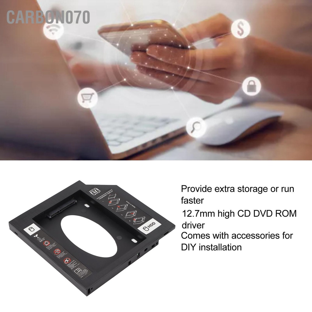 Carbon070 HDD Caddy Bay General 12 7mm 2 5 inch SATA to SSD Nắp đậy khay ổ cứng cho máy tính xách tay Khe cắm đĩa CD DVD ROM