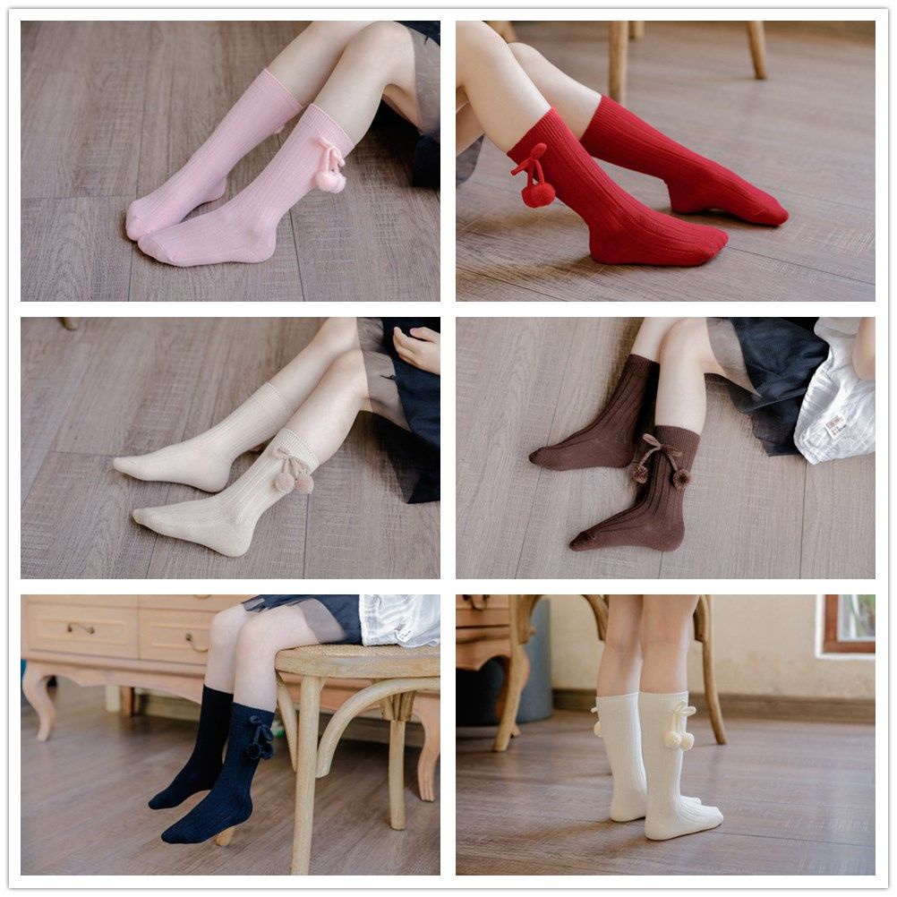 1 Đôi Vớ Cotton Đính Bóng Lông Nhiều Màu Dễ Thương Giữ Ấm Mùa Thu Đông Cho Bé Sơ Sinh
