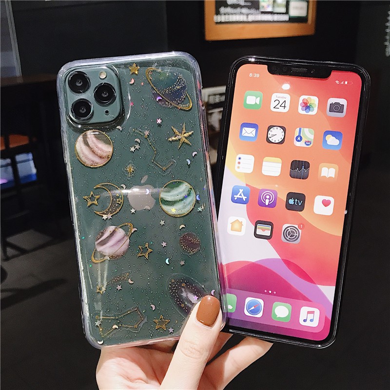 Ốp Điện Thoại Trong Suốt Họa Tiết Trăng Sao Hành Tinh Cho iPhone 11 Pro Max X Xs Xr 12 Mini 6 6s 7 8 Plus
