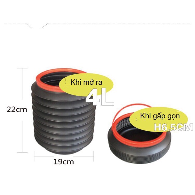 Xô nhựa lò xo gấp gọn đa năng dung tích 4L dùng trên oto