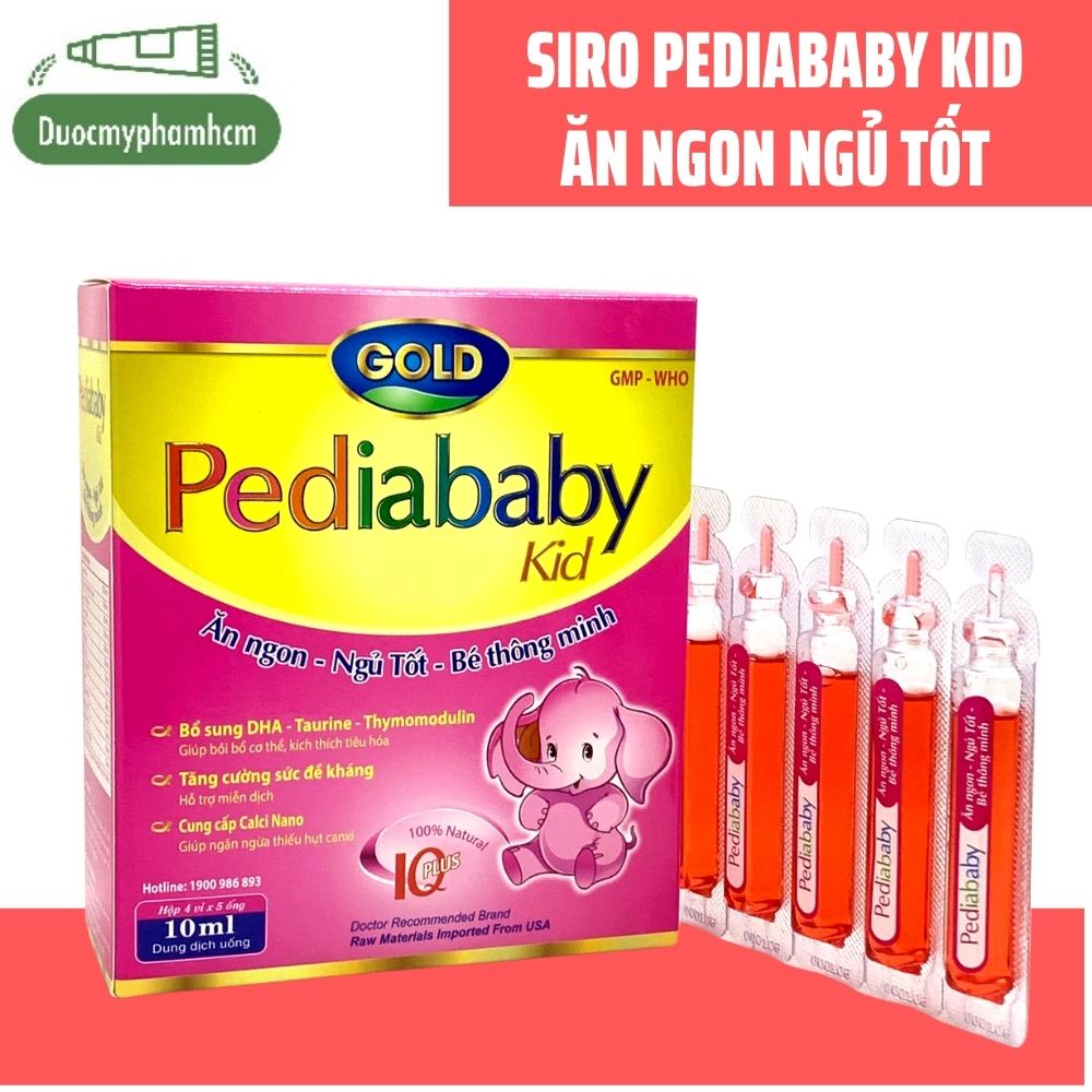 Pediababy Kid Gold Bé Ăn Ngon Ngủ Tốt, Tăng Cường Canxi, Phát Triển Xương, Hộp 20 ống