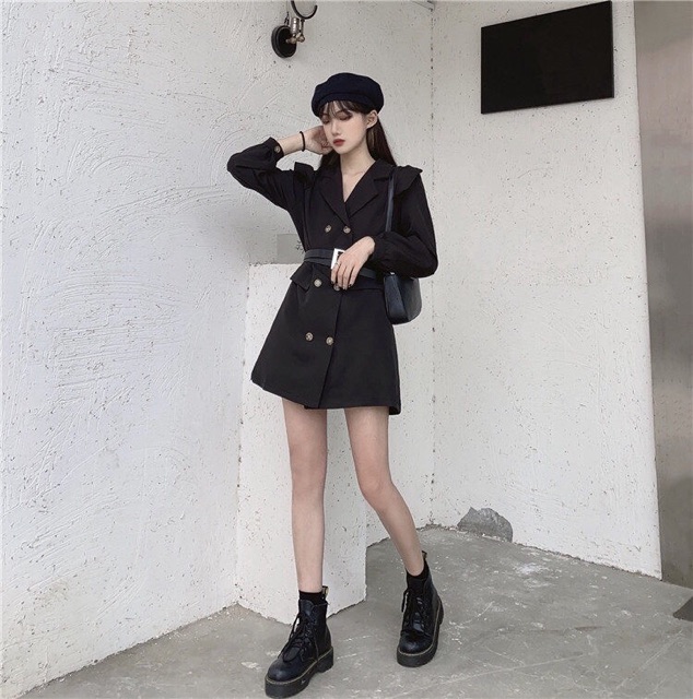 Váy giả vest tay bồng nhẹ phối bèo kèm belt đôi (có ảnh thật) | BigBuy360 - bigbuy360.vn