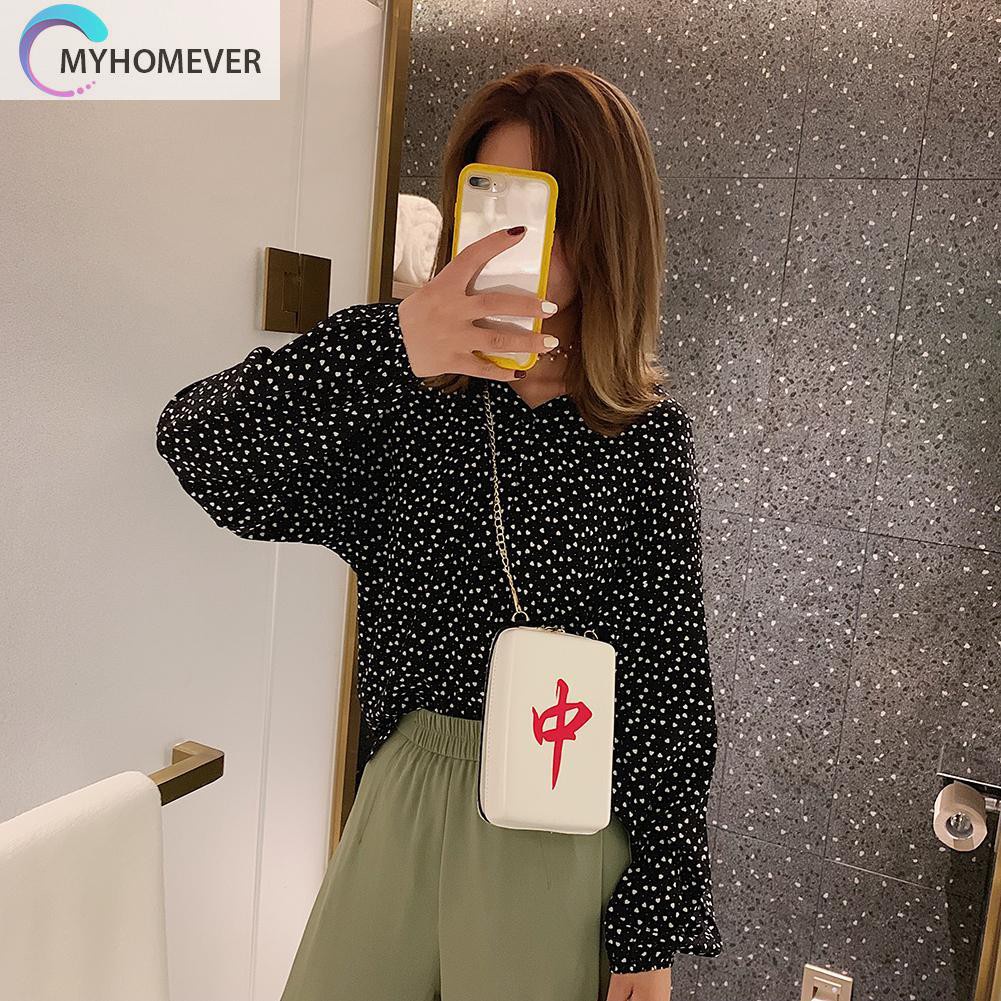 myhomever Creative Mahjong Print Shoulder Packs PU Leather Women Chain Crossbody Bags