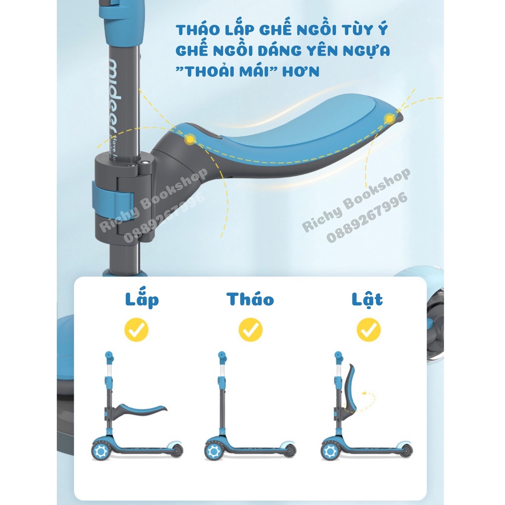 Xe Scooter Cao Cấp 3 Bánh Phát Sáng Gấp Gọn - Mideer Scooter 2 in 1