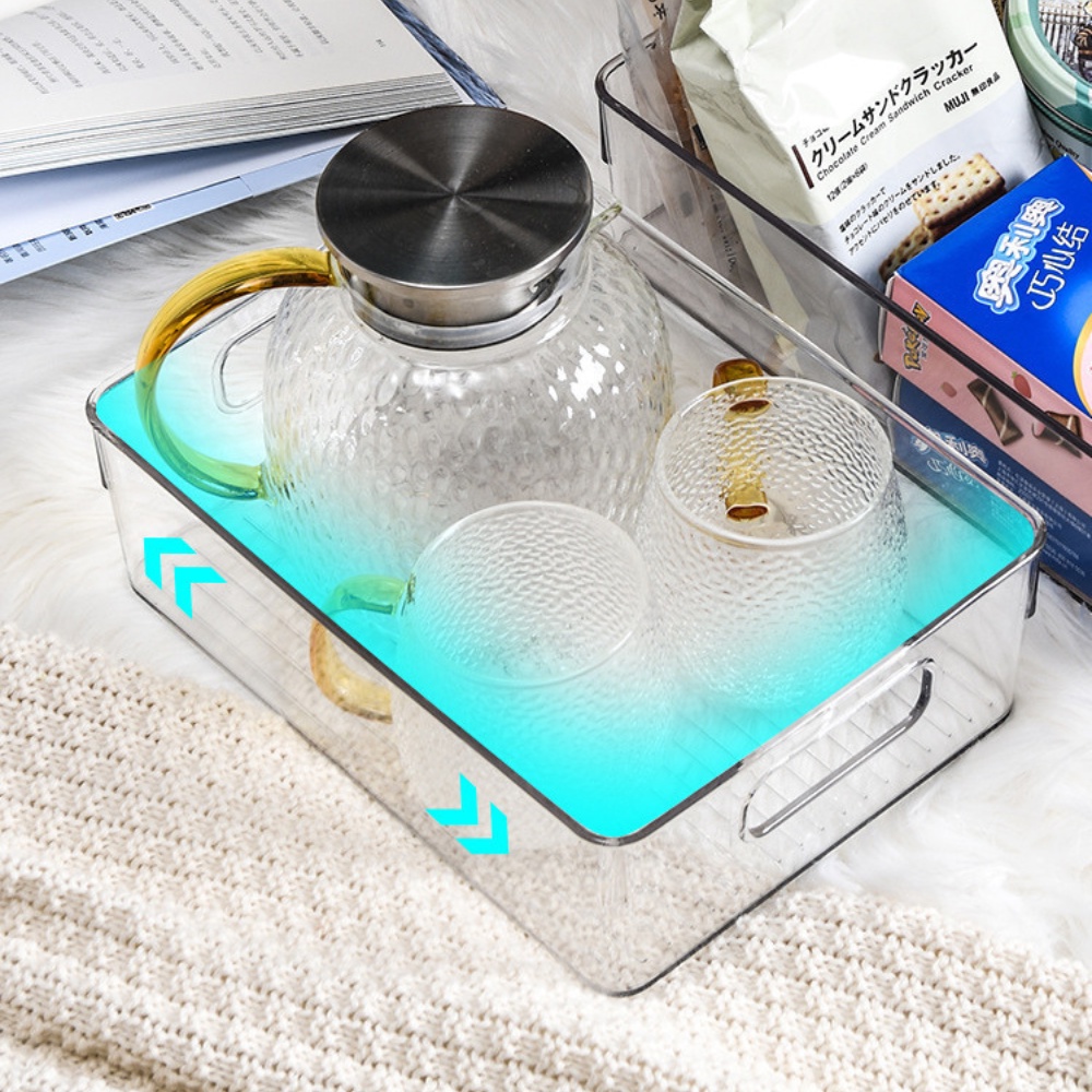 Khay nhựa đựng đồ đa năng trong suốt có tay cầm không nắp tiện lợi hộp đựng tủ lạnh nhà bếp mỹ phẩm nhà tắm