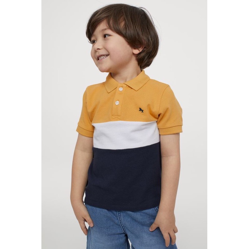 Áo phông polo bé trai mẫu mới năm nay kẻ vàng sáng đẹp săn sale US sz 8-10y
