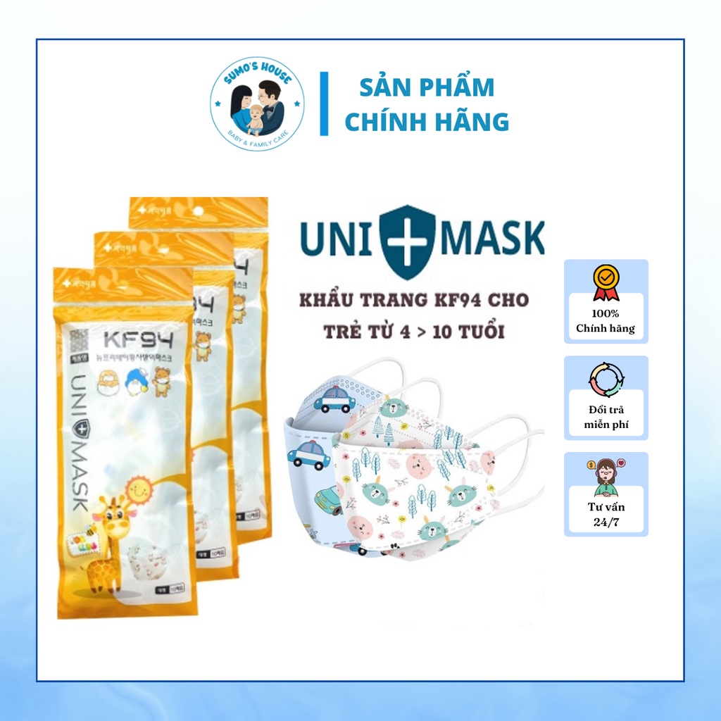 Khẩu Trang Trẻ Em KF94 4D UNIMASK Họa Tiết Chất Lượng Cao, Khẩu trang gấu UNIMASK- Hàng Công Ty Chính Hãng