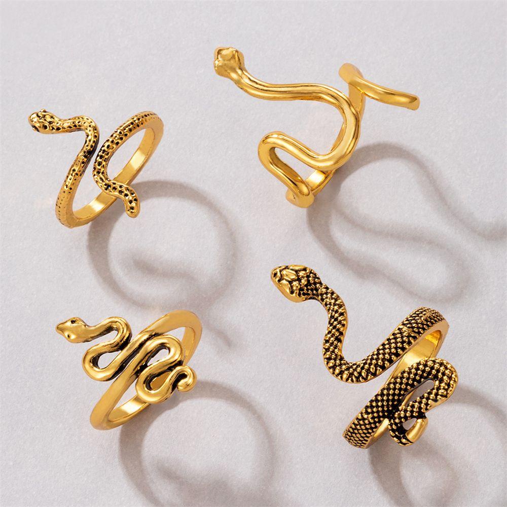 Set 4 Nhẫn Hình Rắn Phong Cách Boho Gothic Cổ Điển Dành Cho Nữ