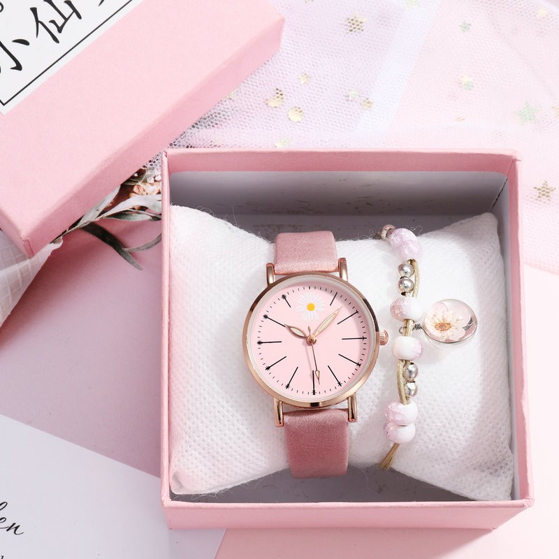 Đồng hồ thời trang nữ Mstianq MH03 dây da, họa tiết hoa cúc cực đẹp | BigBuy360 - bigbuy360.vn