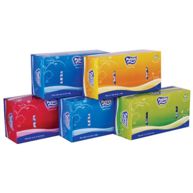 Combo 5 hộp Khăn giấy ăn Pulppy Facial Tissue hộp 180 tờ 2 lớp