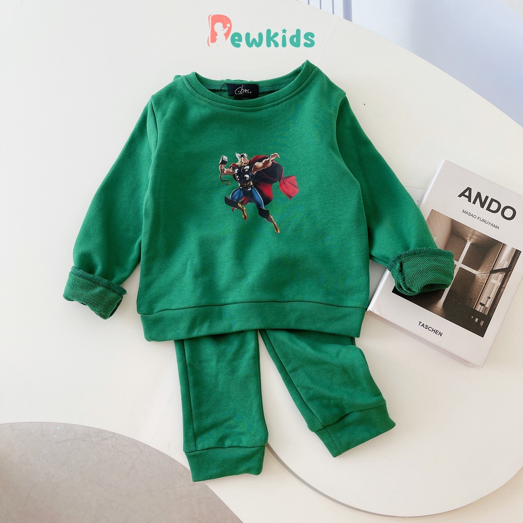 Bộ thu đông cho bé Dewkids, Đồ bộ cho bé họa tiết vải nỉ thun cao cấp