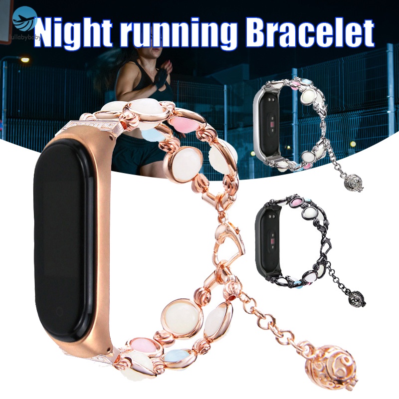 Vòng Tay Chuỗi Hạt Đá Mã Não Màu Dạ Quang Thay Thế Cho Mi Band 3 / 4 / 5 M3 M4 M5