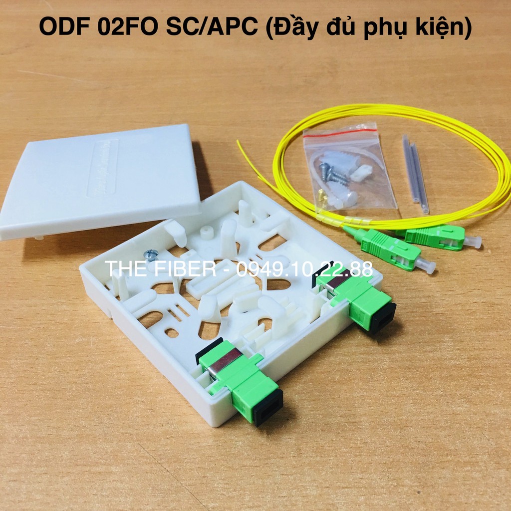 Hộp ODF MINI 02FO SC-APC - Đầy đủ phụ kiện: 02 Adapter SC-APC+ 2 Dây hàn quang + 2 ỐNG co nhiệt